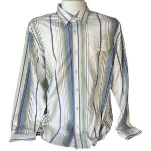 Tommy Bahama Silk Blend Button Front Shirt Mens XL Cream Blue Long Sleeves